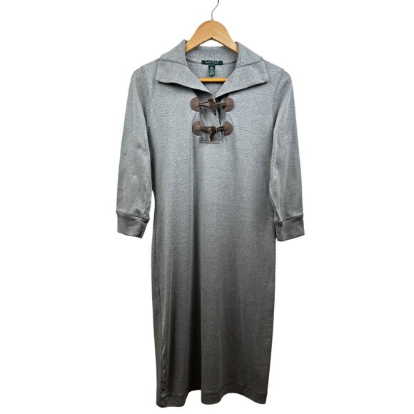 Lauren Ralph Lauren Womens Tunic Dress Sz S Gray Toggle Neck Preppy Classic Fall - Picture 2 of 7